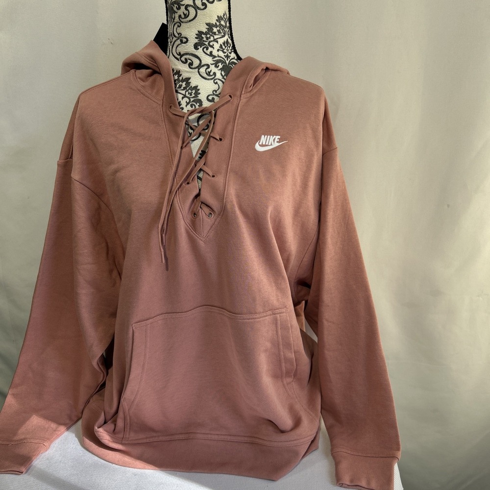 Women's NIKE Coral Salmon Pink Long Sleeve Oversized Hoodie Sweatshirt Sz M NEW